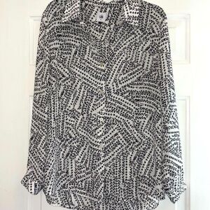 CaBi ladies, blouse, black, white, and gray print, medium